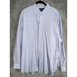 Ralph Lauren Classic Fit Oxford Button Down Shirt Men 17 34/35 Blue Pink Pony